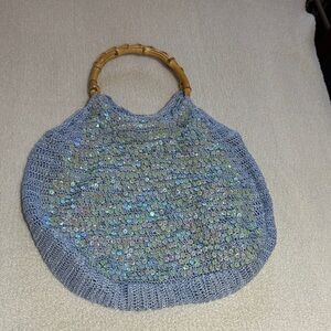 Vintage Sequin Knit Handbag with Bamboo Handles (Like new!!) Super cute